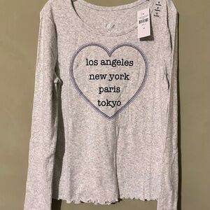 Girls Gray Long Sleeve Tshirt Size 6 NEW with Tag LA NY Paris Tokyo
